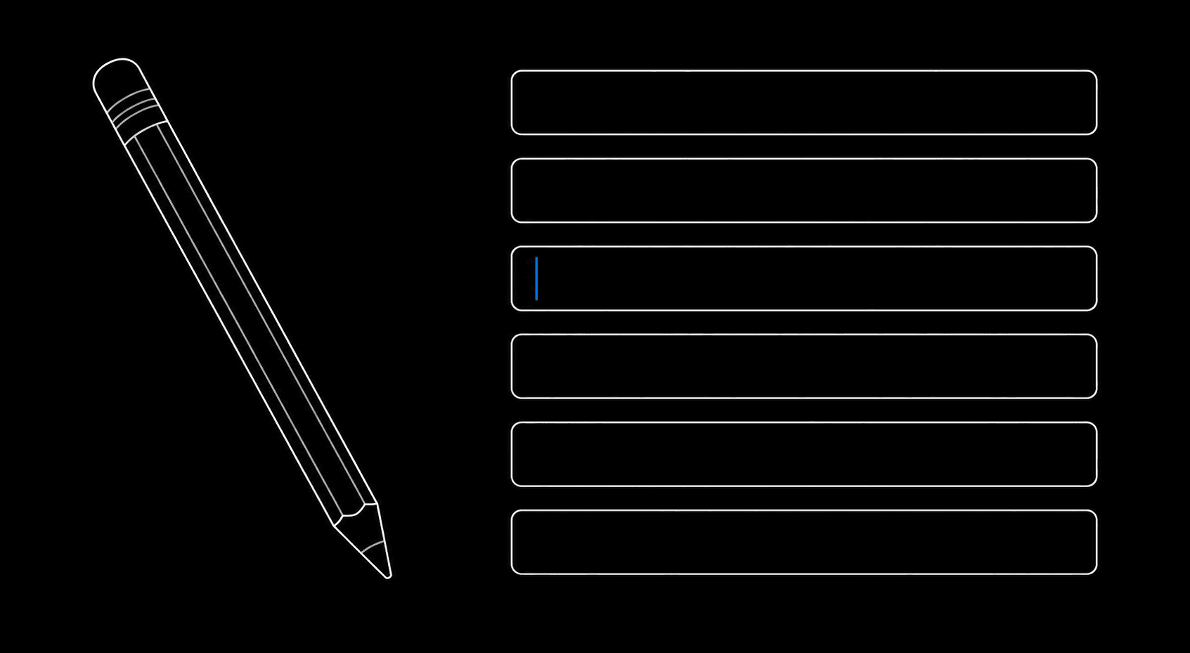 Technical illustration of a pencil and editable metadata fields