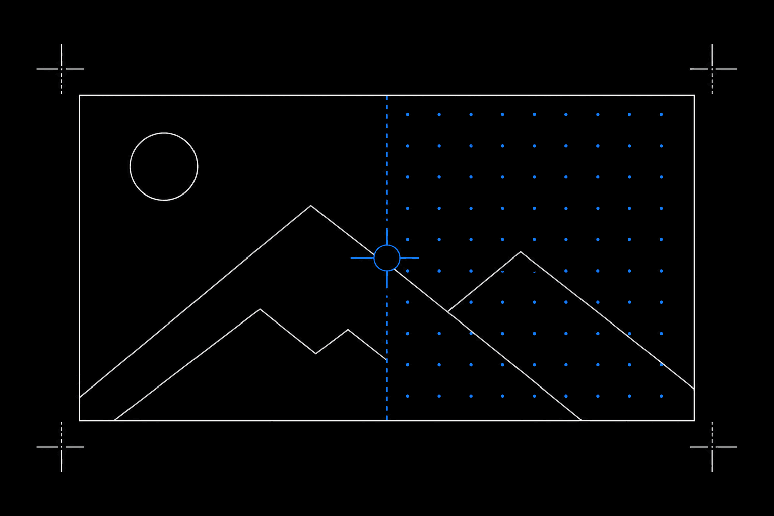 Technical illustration of a photo frame template layout
